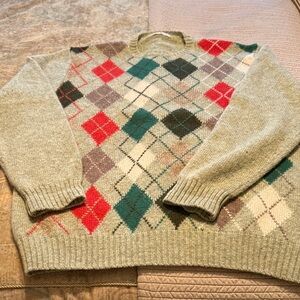 Valentino Garavani Light Moss and Orange Argyle Crewneck Sweater